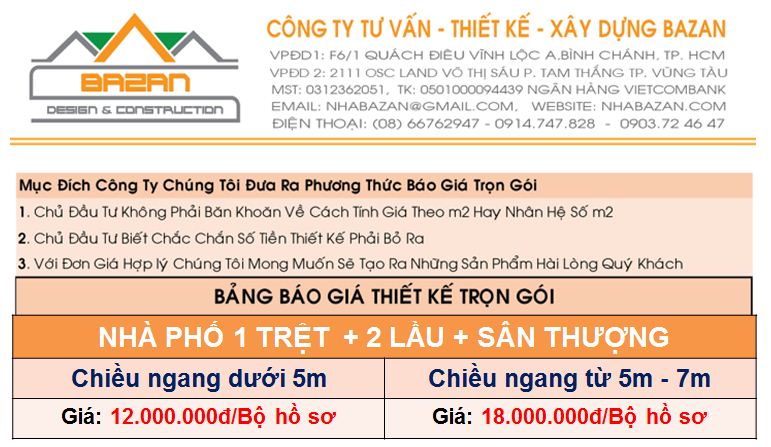 Báo giá thiết kế nhà phố 1 trệt 2 lầu sân thượng 2017 Báo giá thiết kế nhà phố 1 trệt 2 lầu sân thượng